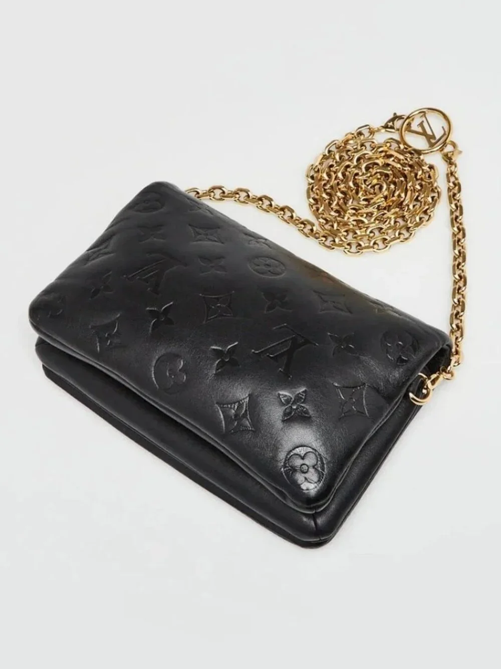 Louis Vuitton Black Monogram Embossed Lambskin Leather Coussin Pochette Bag